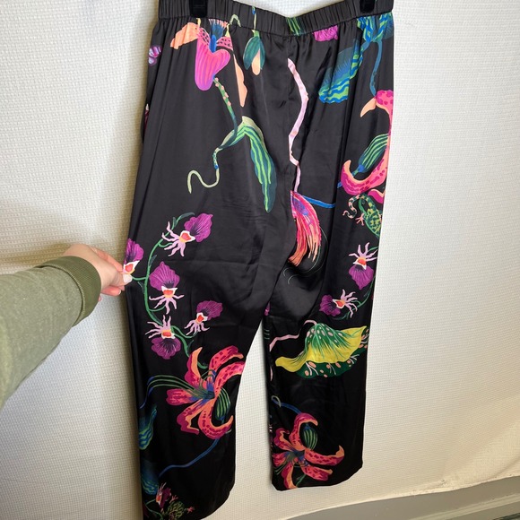 Soma Tropical Bird Orchid Satin Wide Leg Lounge Pajama Pants Black Small - Picture 3 of 7